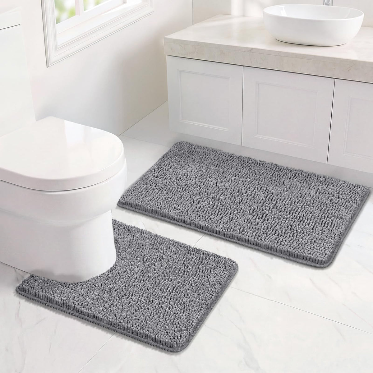 Bcoimo Bath Rug Mat,Sage Chenille High Absorbent Long Bathroom Runner Rugs
