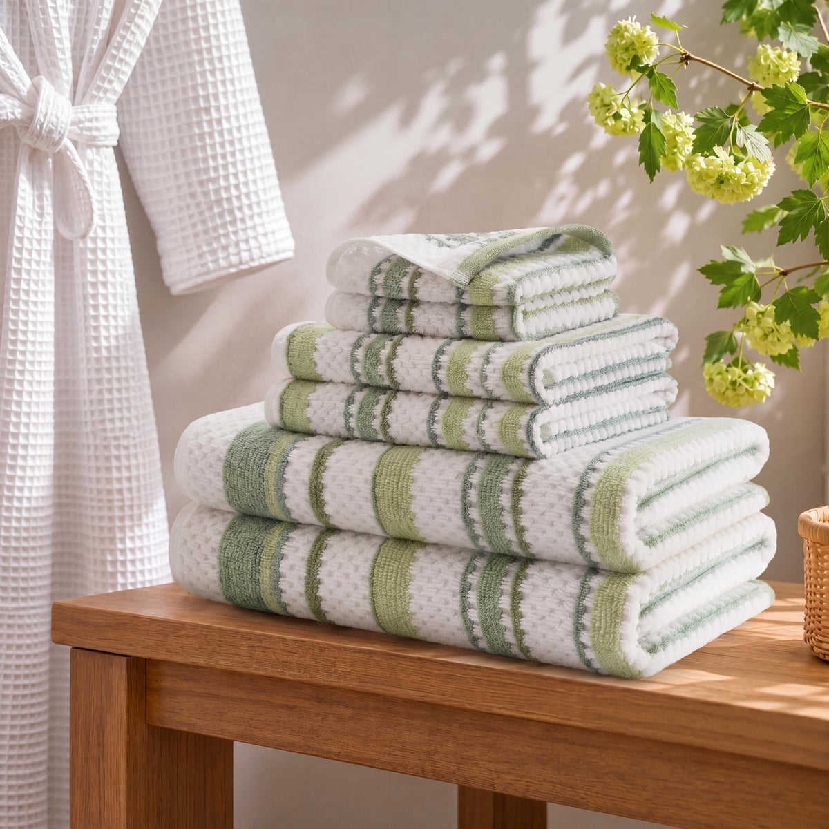 Madison Park Sutton Stripe 6 Piece Cotton Bath Towel Set, Neutral