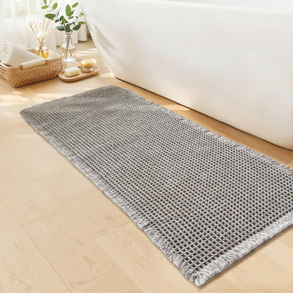 Waffle Bath Mat, Boho Bathroom Rugs Non Slip Washable, 18" x 30"