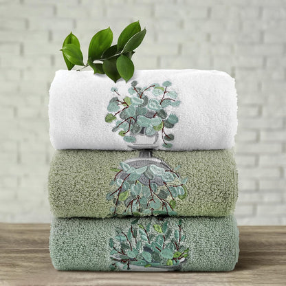 FuWeave 3 Pcs Eucalyptus Leaves Hand Towels for Bathroom Kitchen Decor