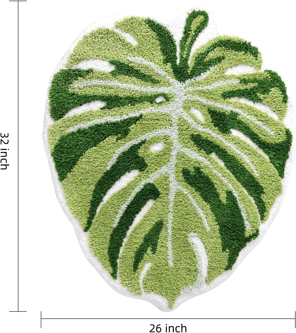 Panstar Large Monstera Leaf Bath Mat, Non Slip Green Plant Bathroom Rug, Absorbent Cute Palm Shaped Bathtub Rug Bathroom Plush Shower Rugs (32"X26")