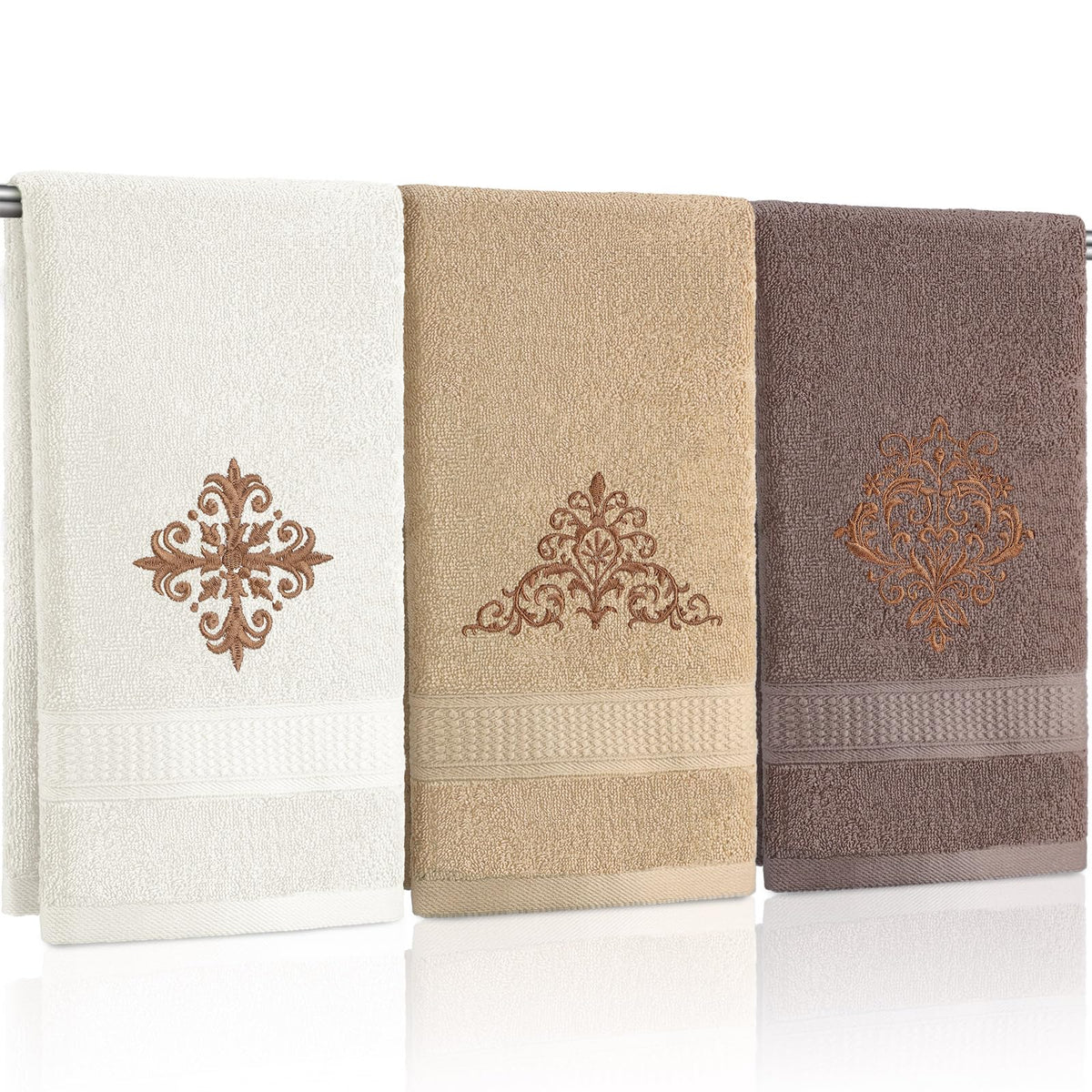 FuWeave 3 Pcs Eucalyptus Leaves Hand Towels for Bathroom Kitchen Decor