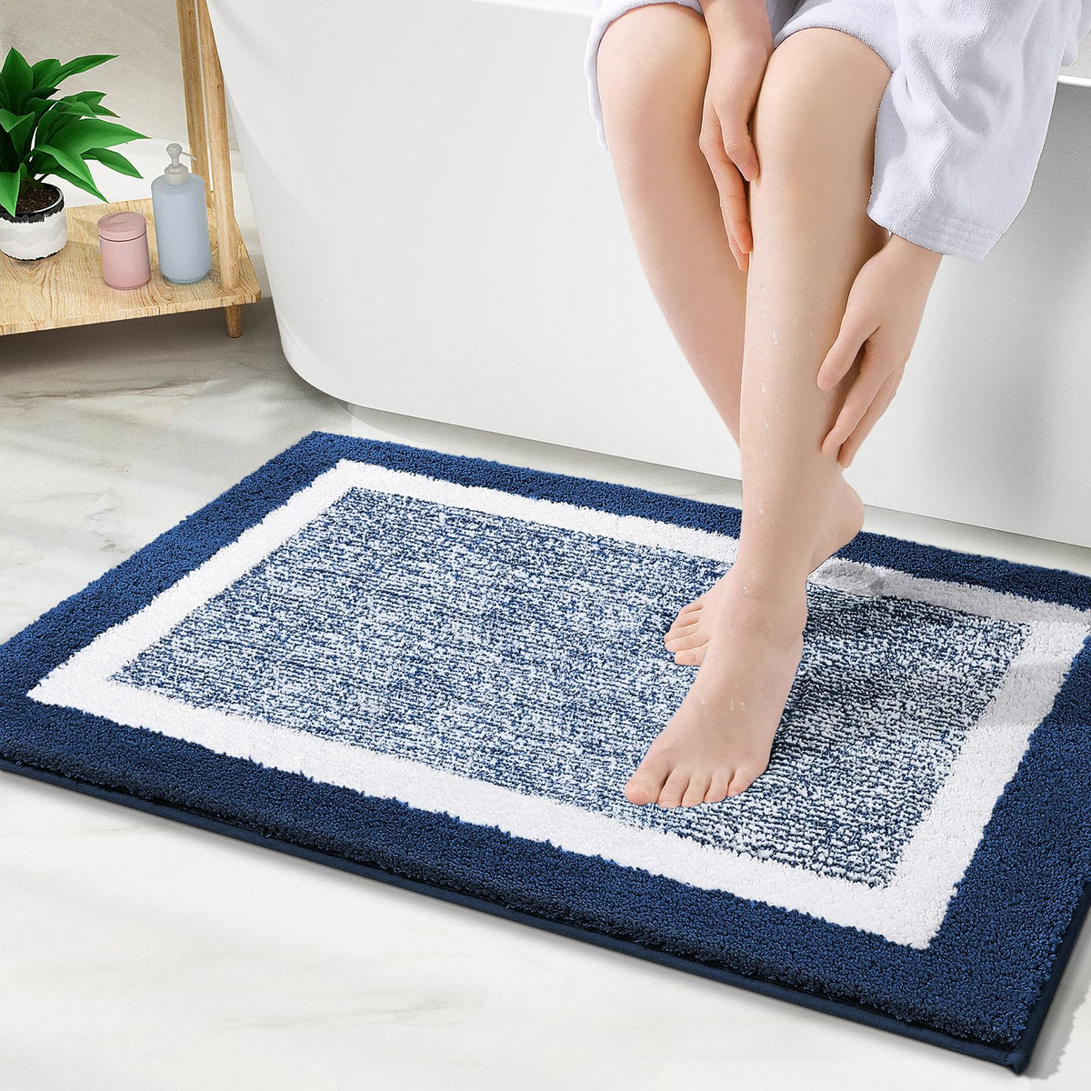 OLANLY Small Bathroom Rugs 24x16, Soft Absorbent Microfiber Bath Rugs, Grey