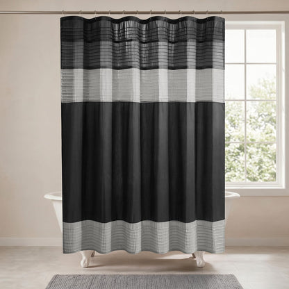 Madison Park Amherst 72 x 72 Bathroom Shower Curtain, Faux Silk, Black