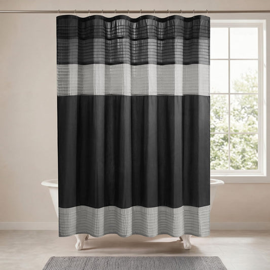 Madison Park Amherst 72 x 72 Bathroom Shower Curtain, Faux Silk, Black