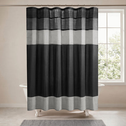 Madison Park Amherst 72 x 72 Bathroom Shower Curtain, Faux Silk, Black