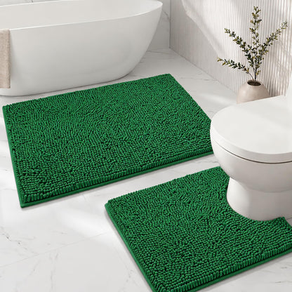 Bathroom Rugs Sets 2 Piece,Super Absorbent Soft,Thick,Machine Washable Chenille Bath Mat,Non Slip Toilet Floor Rug,Bath Mats for Bathroom,20x32 Plus 20x20 U Shape,Light Grey
