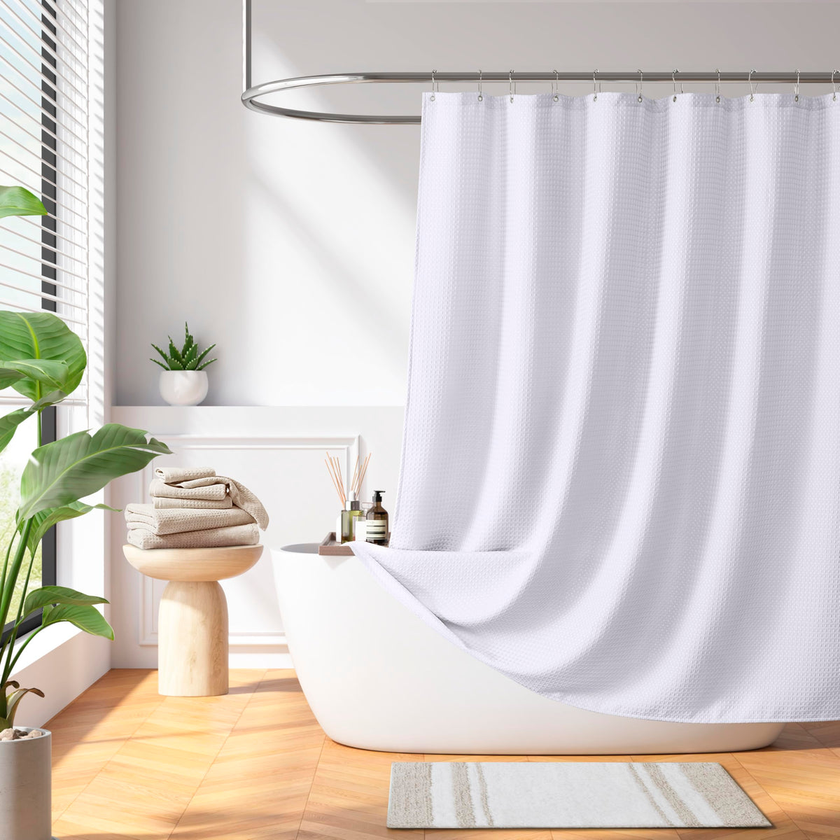 Madison Park Arbor Waffle Shower Curtain for Bathroom, 72 x 72, Beige