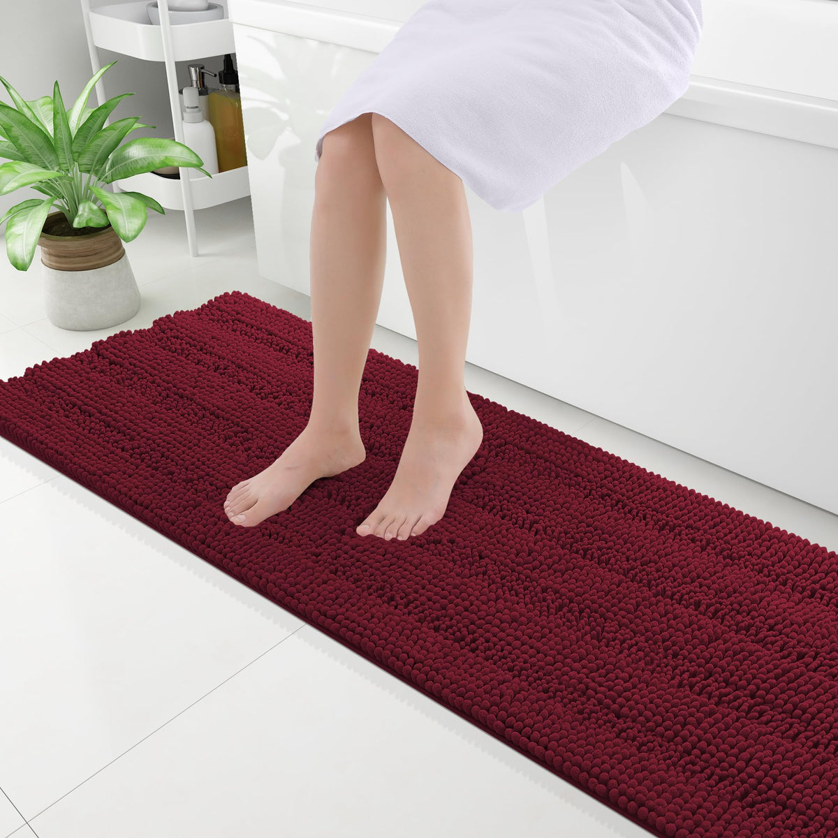 Grandaily Chenille Striped Bathroom Rugs 36x24, Extra Thick and Absorbent Bath Mats, Non-Slip Soft Plush Shaggy Shower Carpet, Machine Wash Dry, Bath Rug for Bathroom, (Large, Light Grey)