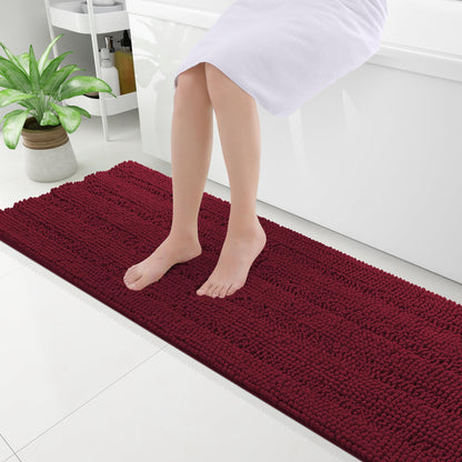 Grandaily Chenille Striped Bathroom Rugs 36x24, Extra Thick and Absorbent Bath Mats, Non-Slip Soft Plush Shaggy Shower Carpet, Machine Wash Dry, Bath Rug for Bathroom, (Large, Light Grey)
