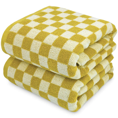 Jacquotha Black and White Checkered Cotton Bath Towels Set of 2