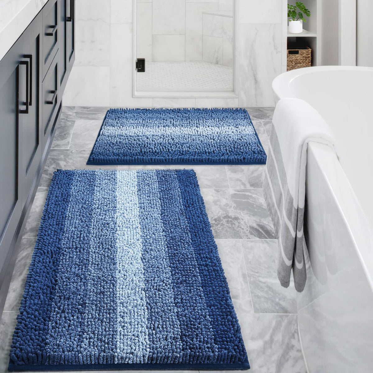 Gibelle Chenille Bathroom Rug Set 2 Piece - Non Slip Bath Mat 16x24, 20x32