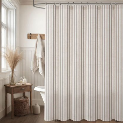 Farmhouse Striped Shower Curtain Taupe Vintage Linen Curtain 72"W X 72"L