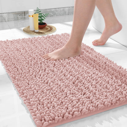 Yimobra Bathroom Rugs Non Slip Washable 32x20 Inch - Ultra Soft Absorbent Chenille Bath Mat, Quick Dry Shaggy Floor Carpet for Tub Shower, Gray Home Decor Accessories