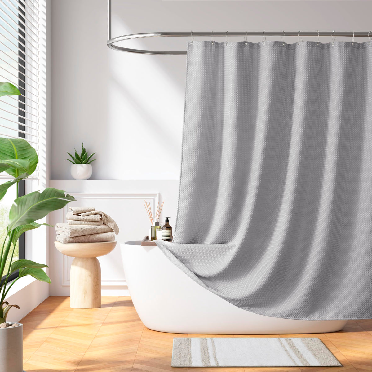 Madison Park Arbor Waffle Shower Curtain for Bathroom, 72 x 72, Beige