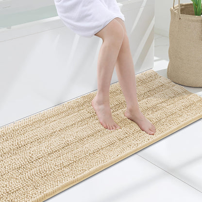 Grandaily Chenille Striped Bathroom Rugs 36x24, Extra Thick and Absorbent Bath Mats, Non-Slip Soft Plush Shaggy Shower Carpet, Machine Wash Dry, Bath Rug for Bathroom, (Large, Light Grey)
