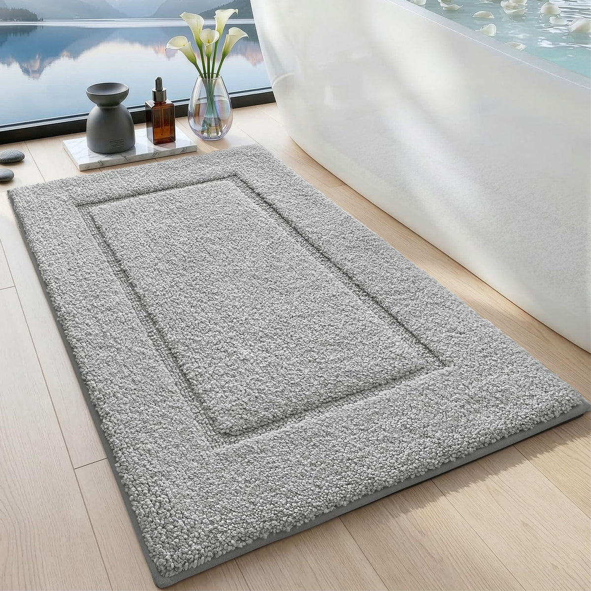 DEXI Bath Mat 36x24, Absorbent and Non Slip Bathroom Rugs, Beige