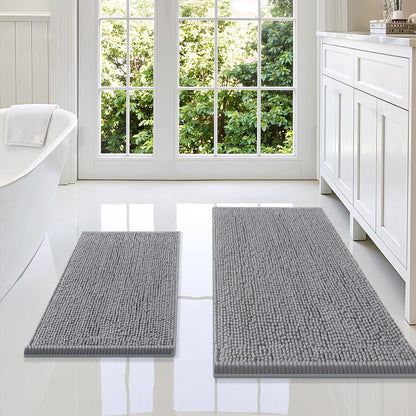 Smiry Chenille Bathroom Rugs Sets 2 Piece (30x20+24x16, Black)