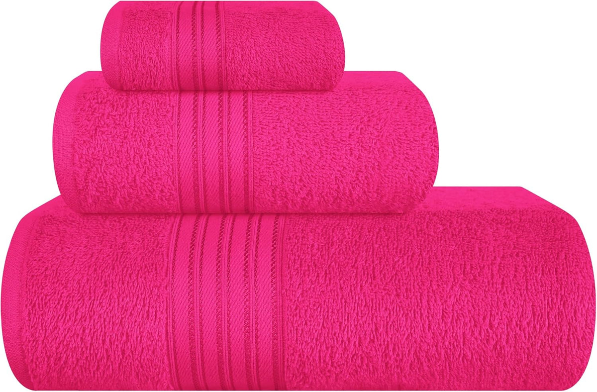 BOUTIQUO 6 Pack Cotton Towel Set, Contains 2 Bath Towels 28x55 inch, 2 Hand Towels 16x24 inch & 2 Wash Coths 12x12 inch, Ideal Everyday use, Ultra Soft Compact & Lightweight - Purple