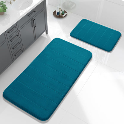Yimobra Memory Foam Bathroom Rugs Sets 2 Piece - Super Soft Absorbent Quick Dry Bath Mat Set, Machine Washable Non Slip Floor Carpet for Tub Shower & Single Sink (17x24 & 31.5x20 Inch, Black)