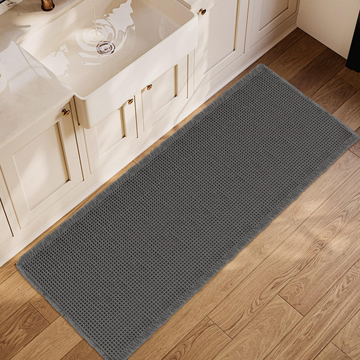 ZALL Tan Waffle Bath Mat,Super Absorbent Non Slip Bathroom Rug,Brown 18x30inch,Machine Washable Ultra Soft Floor Mats