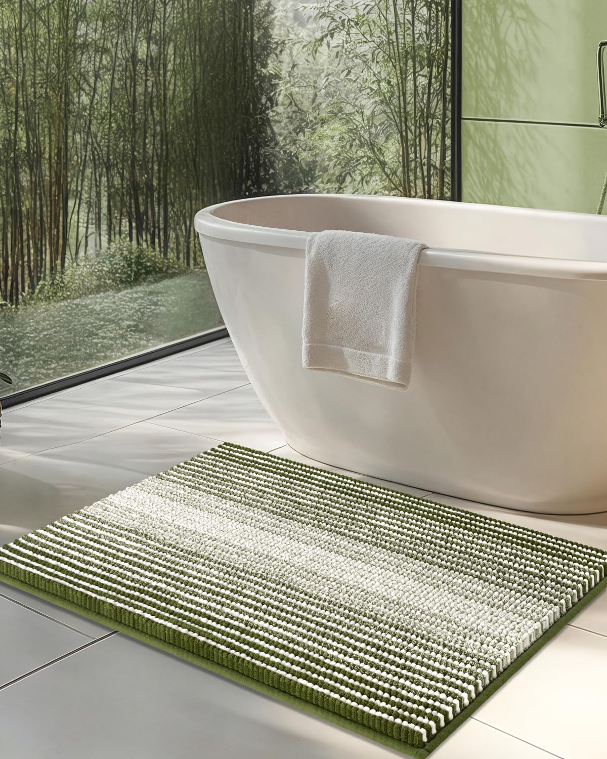BSICPRO Bathroom Rugs Sets 2 Piece, Non Slip Striped Bath Mats, Fog Blue