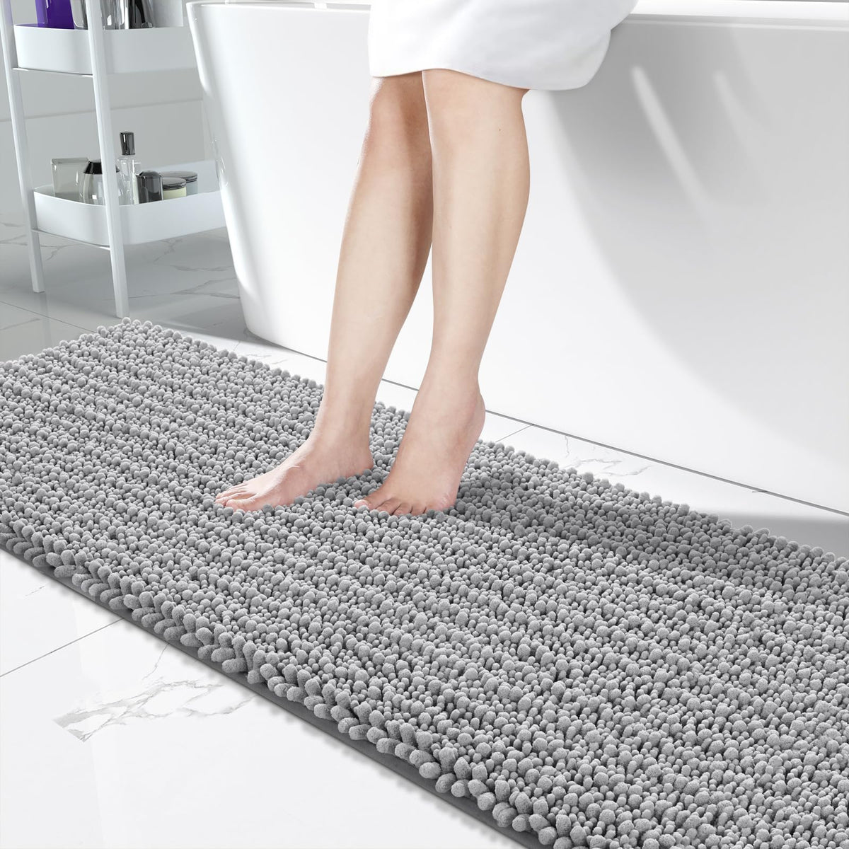 Yimobra Bathroom Rugs Non Slip Washable 32x20 Inch - Ultra Soft Absorbent Chenille Bath Mat, Quick Dry Shaggy Floor Carpet for Tub Shower, Gray Home Decor Accessories