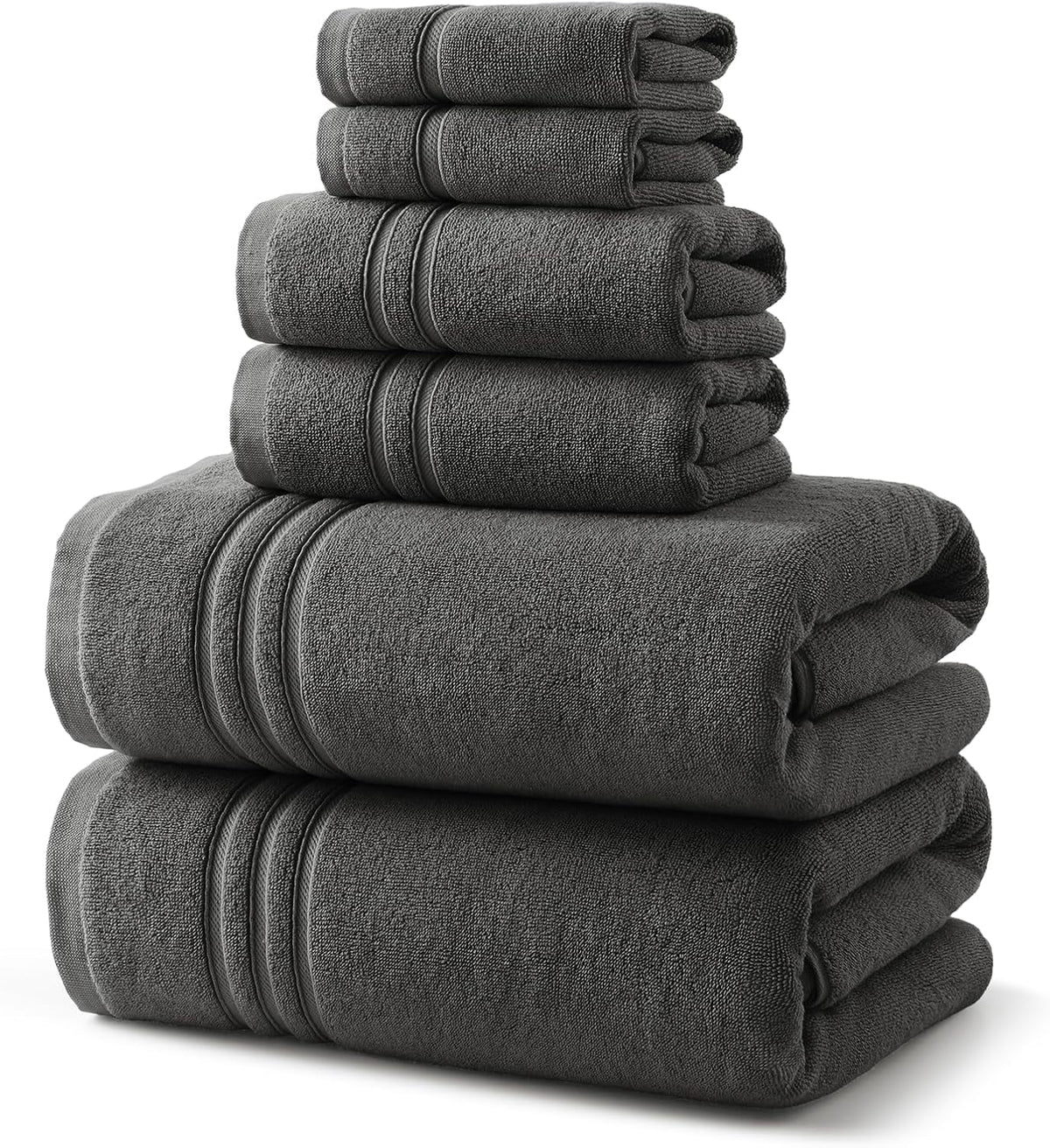REDKISS Dark Gray Towels Set 6 Piece Cotton Towel Sets with 2 Bath Towels, 2 Hand, 2 Washcloths, 650GSM Hotel Quality, Soft, Highly Absorbent Towels for Bathroom Gym, Ideal Everyday Use