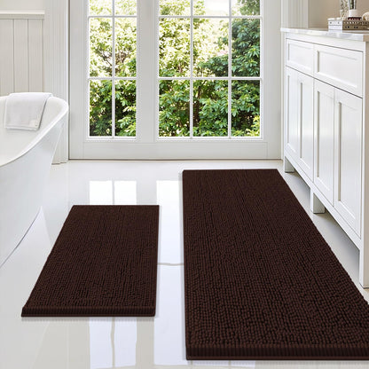 Smiry Chenille Bathroom Rugs Sets 2 Piece (30x20+24x16, Black)