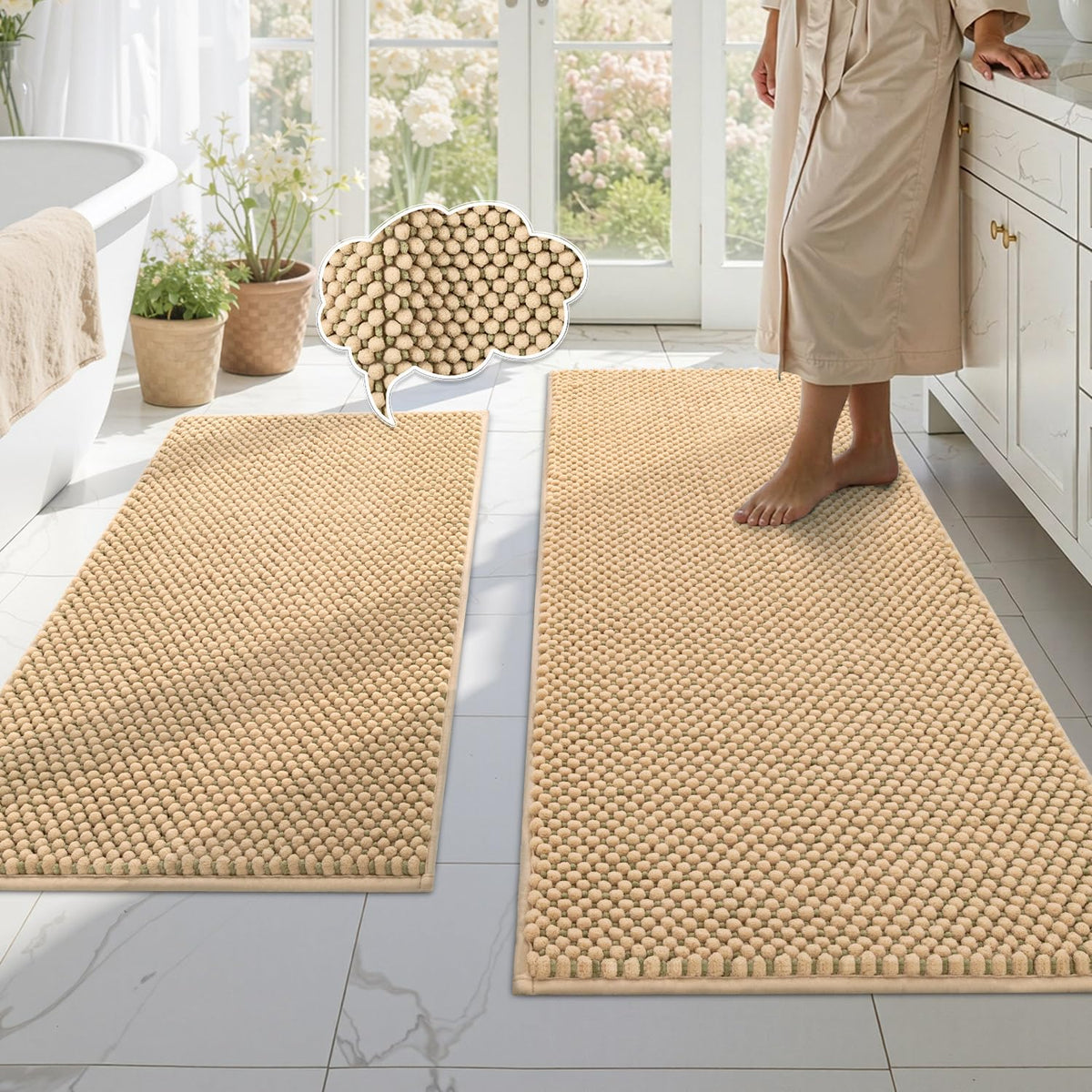 BSICPRO Bathroom Rugs Set 2 Piece, Light Blue, 20"x32" + 16"x24"