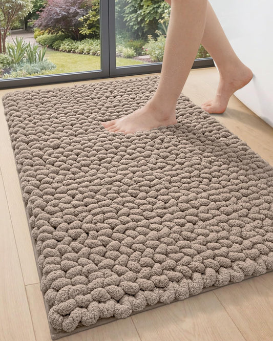 DEXI Bathroom Rugs 36x24, Non Slip Washable Chinelle Bath Mat, Taupe