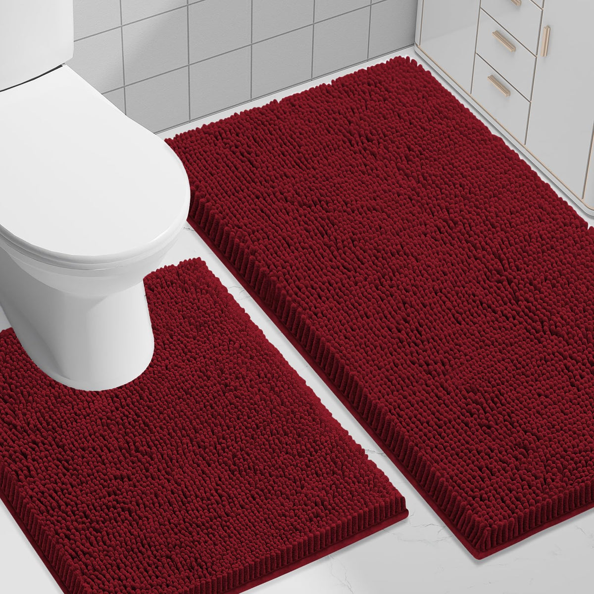 Smiry Chenille Bathroom Rugs Sets 2 Piece (30x20+24x16, Black)