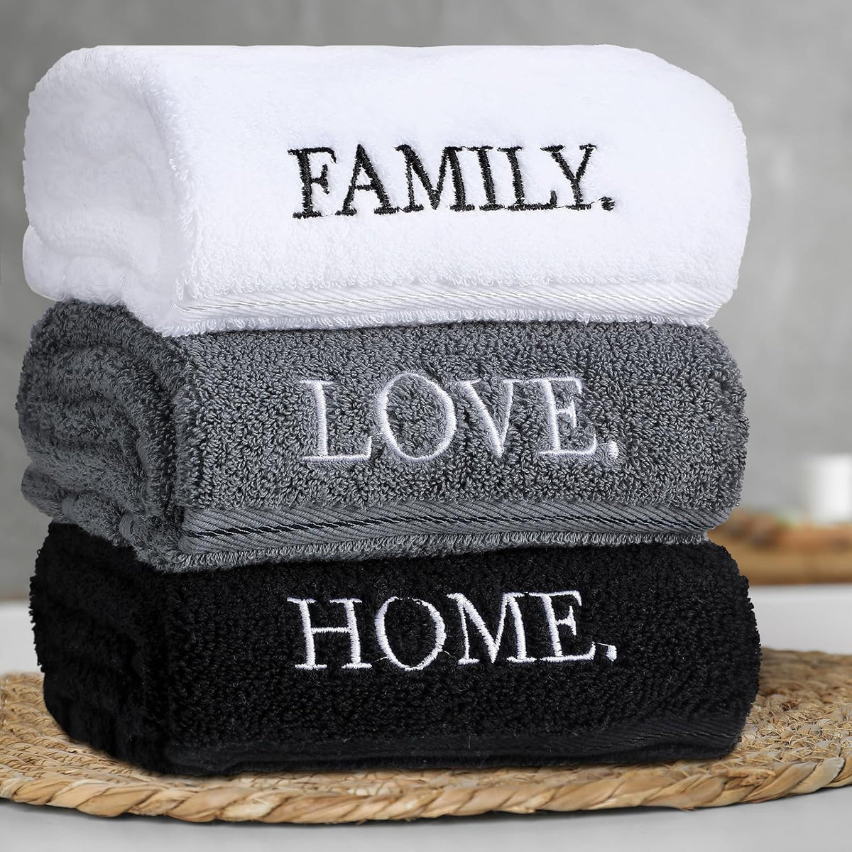 FuWeave 3 Pcs Black and White Hand Towels for Bathroom Home Love Family