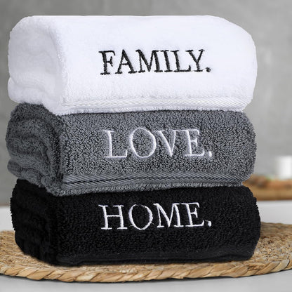 FuWeave 3 Pcs Black and White Hand Towels for Bathroom Home Love Family