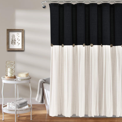 Lush Decor Linen Button Shower Curtain, 72" W x 72" L, Linen - Neural Shower Curtain Fabric - Bathroom Curtain - Farmhouse Bathroom Decor