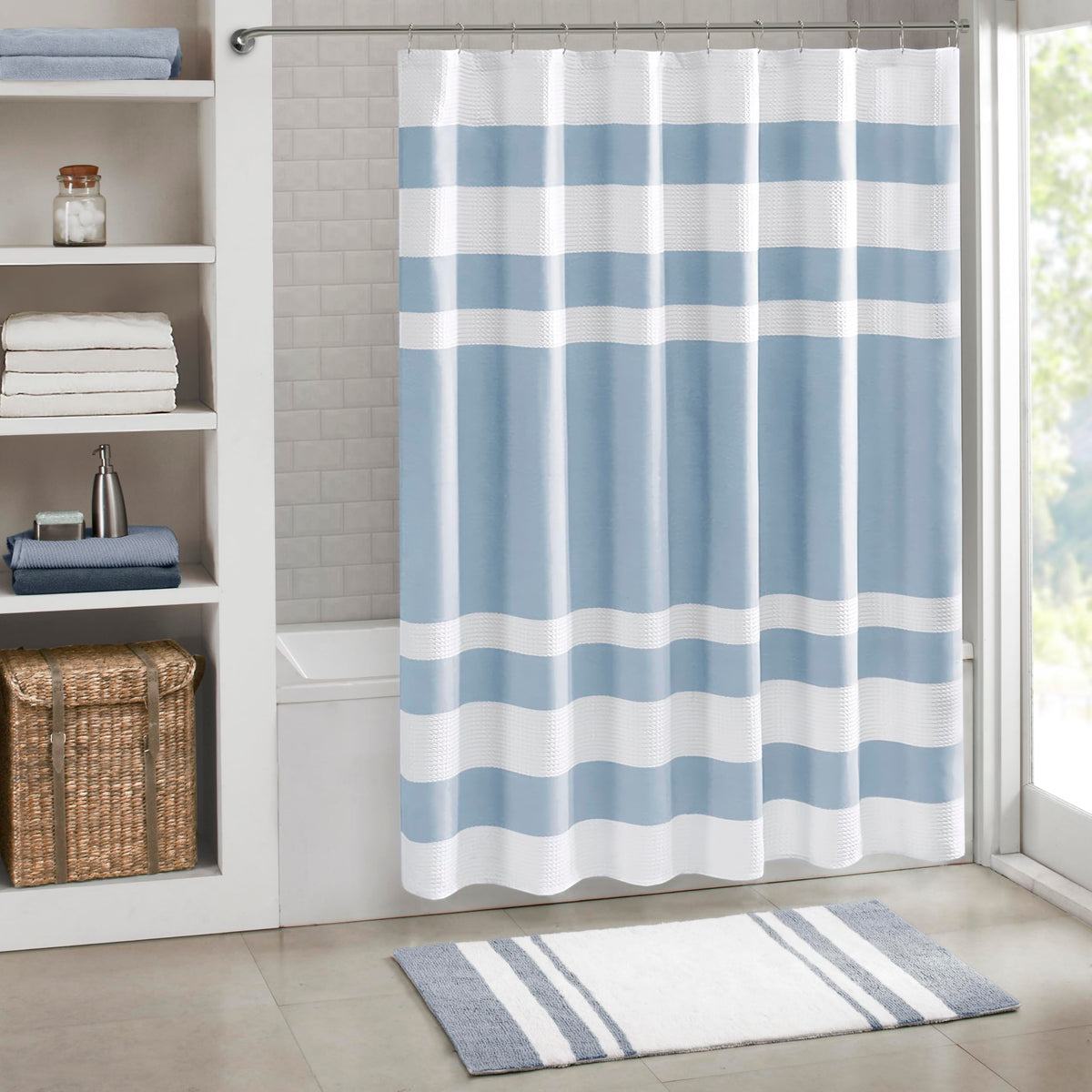Madison Park Arbor Waffle Shower Curtain for Bathroom, 72 x 72, Beige