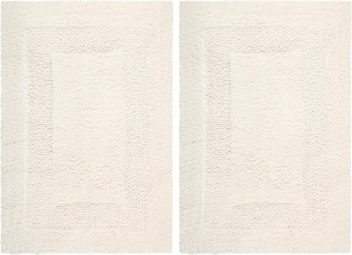 COTTON CRAFT 2 Pack Reversible Bath Mat Rug - Soft Luxurious -17x24- Ivory