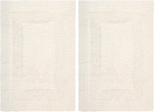 COTTON CRAFT 2 Pack Reversible Bath Mat Rug - Soft Luxurious -17x24- Ivory