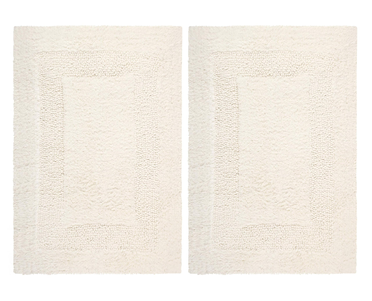 COTTON CRAFT 2 Pack Reversible Bath Mat Rug - Soft Luxurious -17x24- Ivory