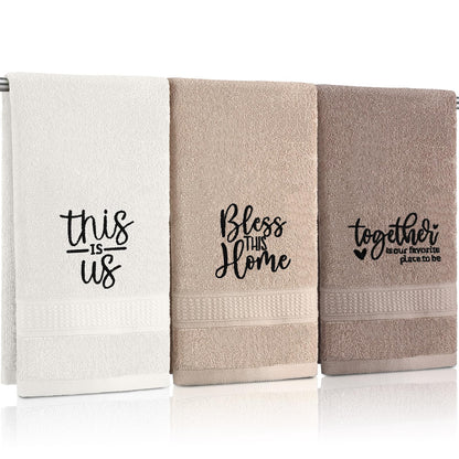 FuWeave 3 Pcs Black and White Hand Towels for Bathroom Home Love Family