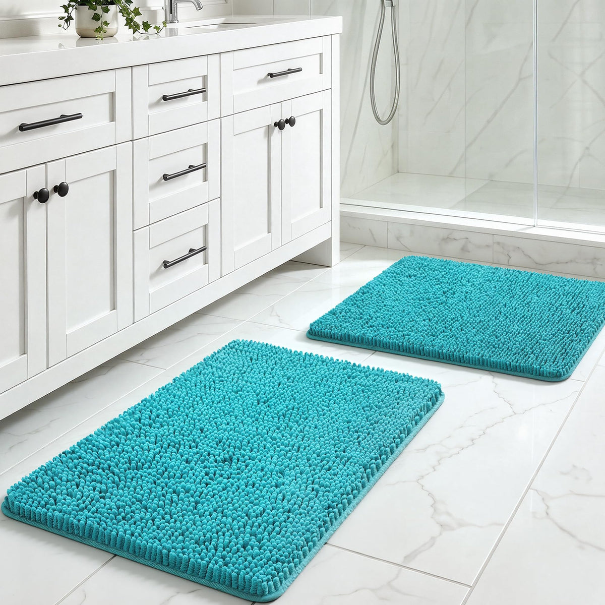 LOCHAS Luxury Bathroom Rug Shaggy Bath Mat 24 x 60 Inch, Gray