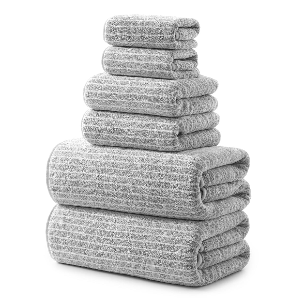 REDKISS 6-Piece Microfiber Bath Towel Set, Ultra Soft, Highly Absorbent & Quick Dry, 35x70 Inch Oversized, Gray Towels for Bathroom, Spa, Gym, 2 Bath 2 Hand 2 Washcloths
