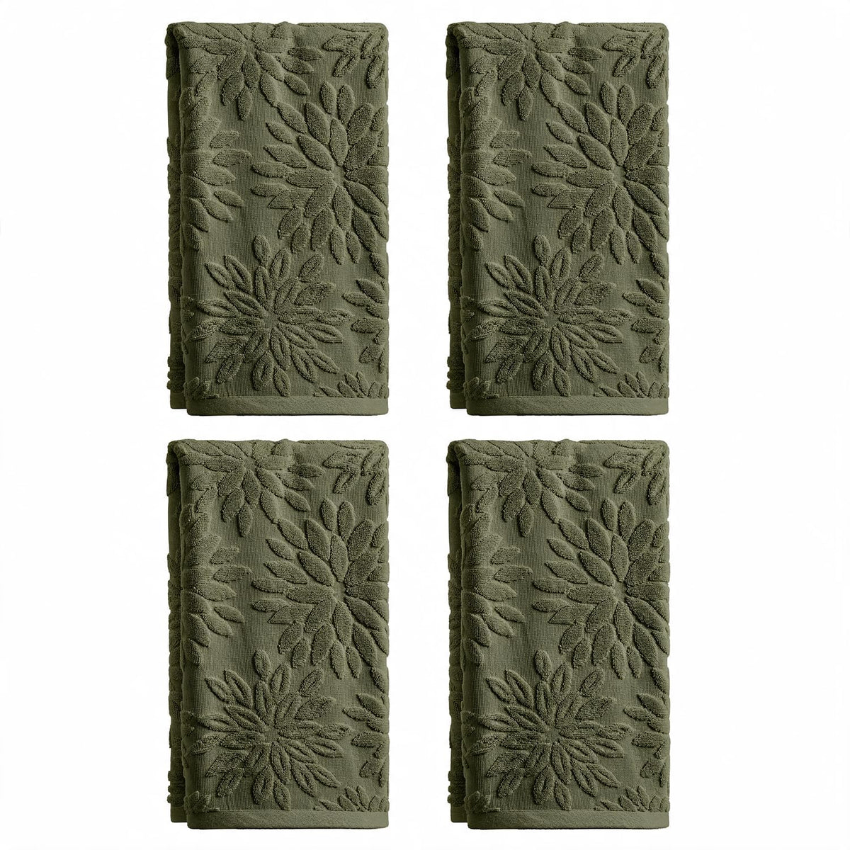 Artoid Mode 2 Pcs Olive Green 3D Dahlia Floral Jacquard Hand Towels for Bathroom, Cotton Soft Absorbent Bathroom Decor Towels, 13.7 x 29.5 Inch