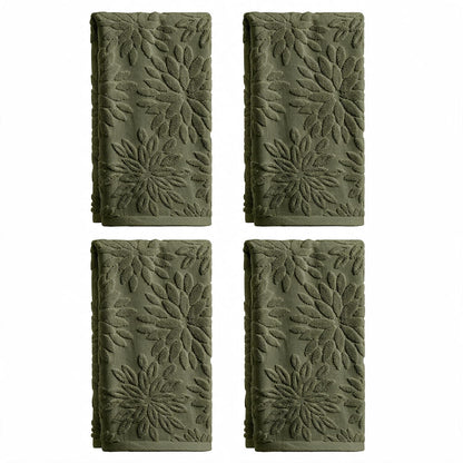 Artoid Mode 2 Pcs Olive Green 3D Dahlia Floral Jacquard Hand Towels for Bathroom, Cotton Soft Absorbent Bathroom Decor Towels, 13.7 x 29.5 Inch