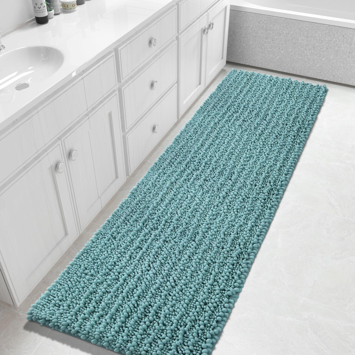 Yimobra Bathroom Rugs Non Slip Washable 32x20 Inch - Ultra Soft Absorbent Chenille Bath Mat, Quick Dry Shaggy Floor Carpet for Tub Shower, Gray Home Decor Accessories