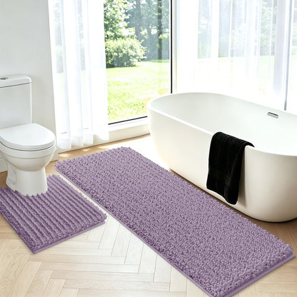ACCUMTEK Upgrade Extra Large Black Bathroom Rug Set 3 Pieces Ultra Soft, Thick Absorbent Bath Mats, Non Slip Chenille Toilet Mat for Bathroom, Bedroom, Kitchen