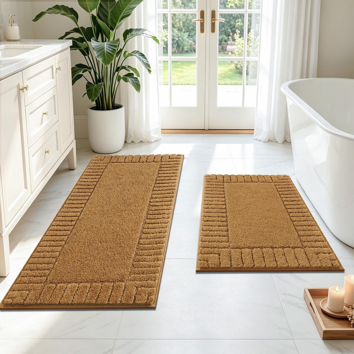 Pauwer Bathroom Rugs Sets 3 Piece, Microfiber Bath Mat Set, Dark Grey