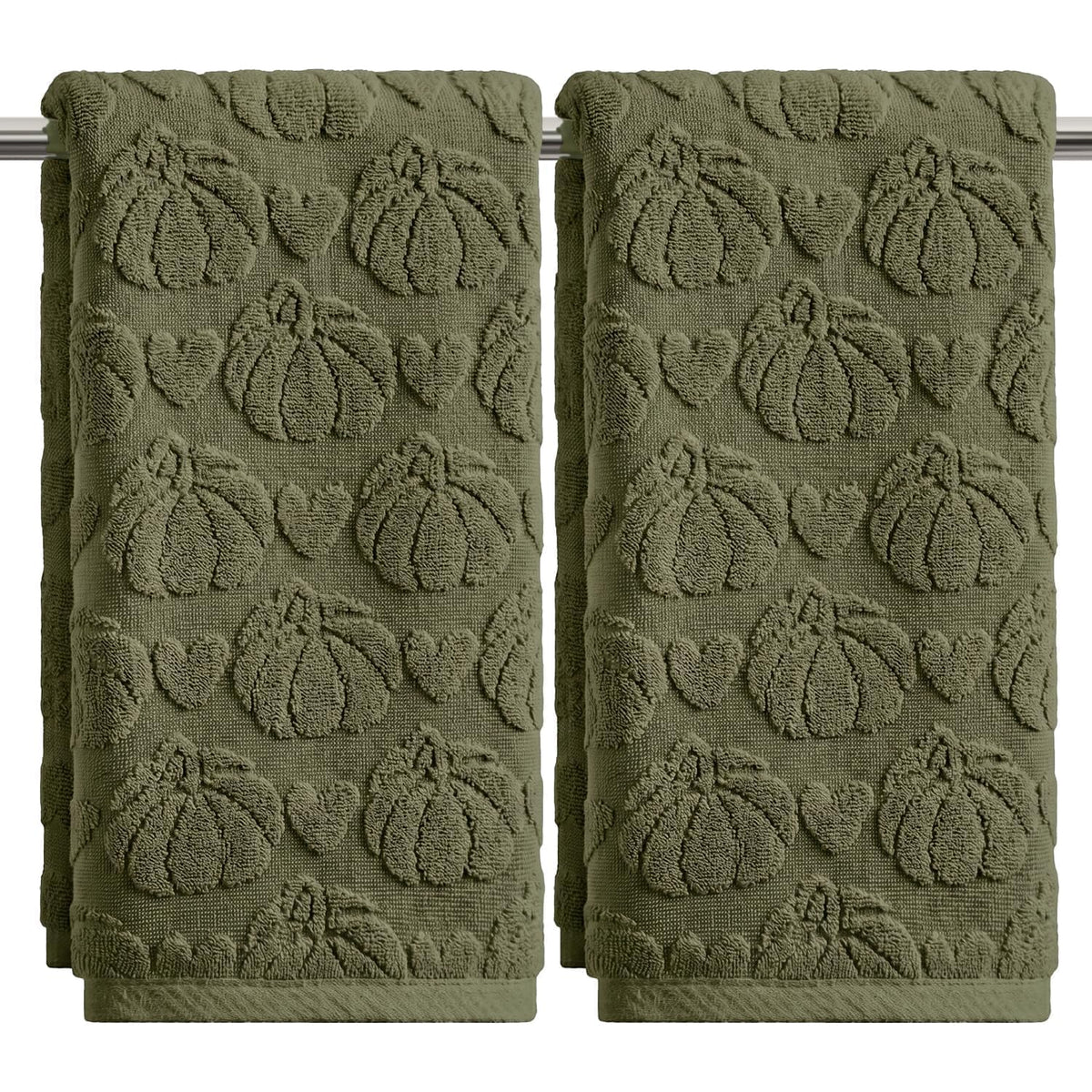 Artoid Mode 2 Pcs Blue 3D Heart Pumpkin Jacquard Hand Towels for Bathroom