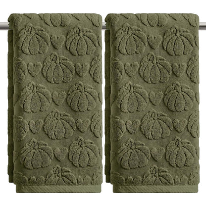 Artoid Mode 2 Pcs Blue 3D Heart Pumpkin Jacquard Hand Towels for Bathroom