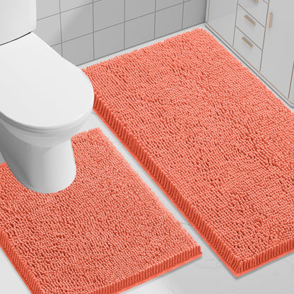 Smiry Chenille Bathroom Rugs Sets 2 Piece (30x20+24x16, Black)